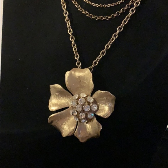 Vintage Gold Tone Multi Strand Necklace w/ Flower - Picture 2 of 7